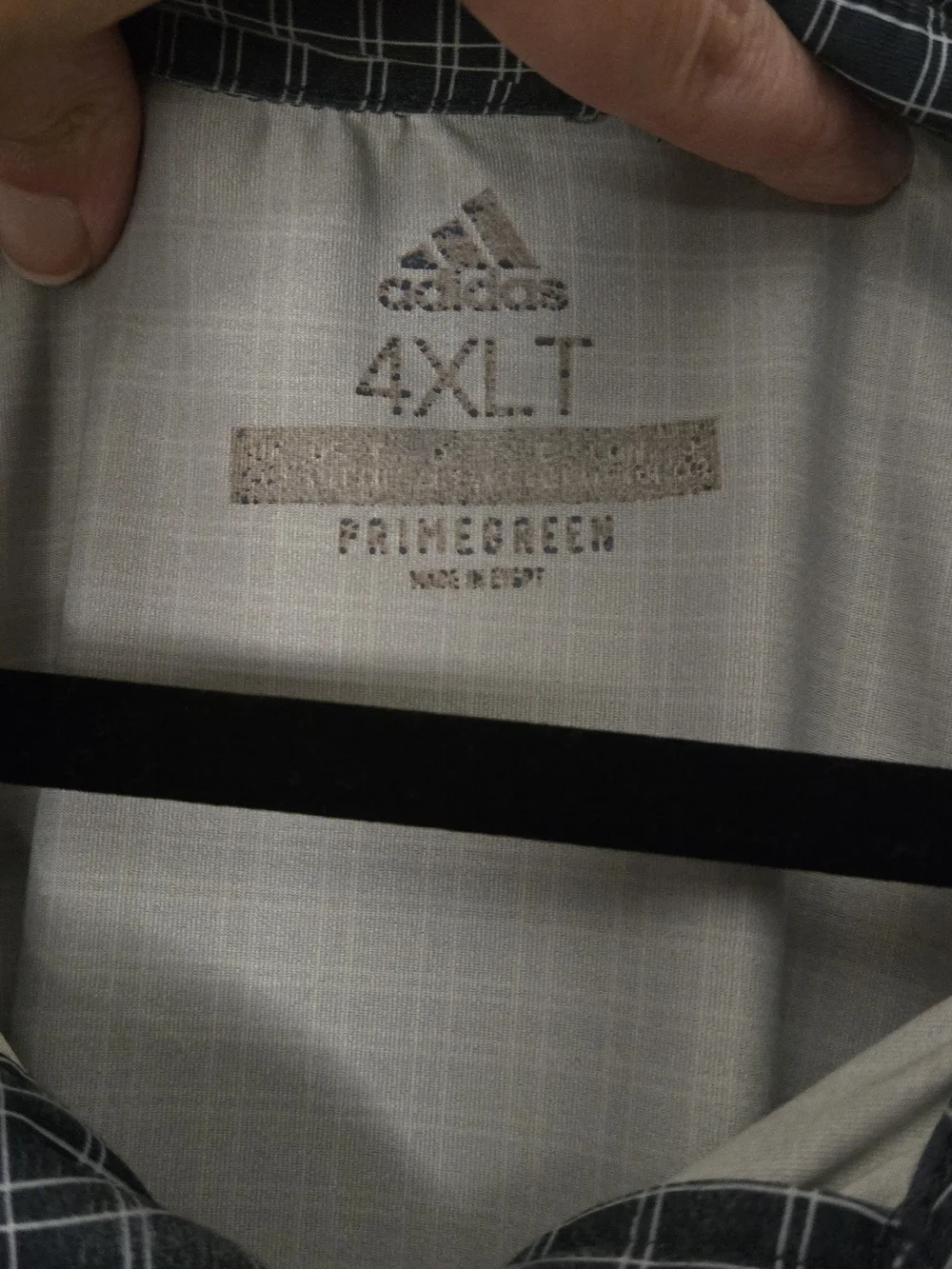 adidas Navy and White Windowpane Plaid Polo